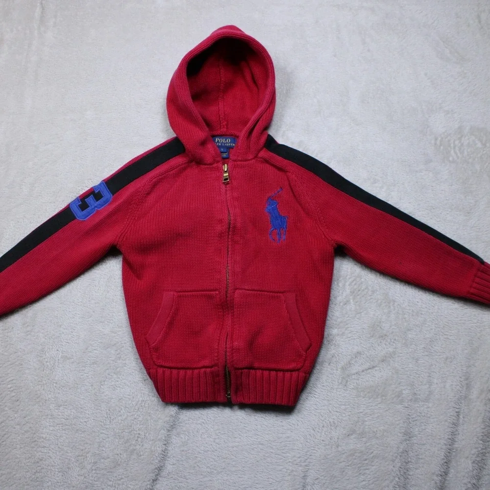 Polo Ralph Lauren Shirt Boys 5 Red Sweatshirt Big Pony Hoodie Full Zip‎